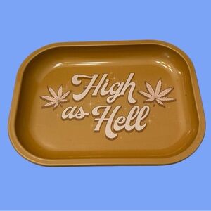 BRAND NEW "HIGH AS HELL" METAL ROLLING TRAY IN VINTAGE MUSTARD YELLOW